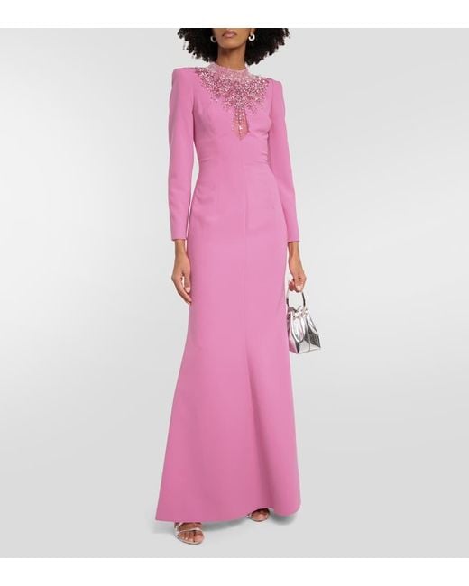 Jenny Packham Pink Laka Embellished Crepe Gown