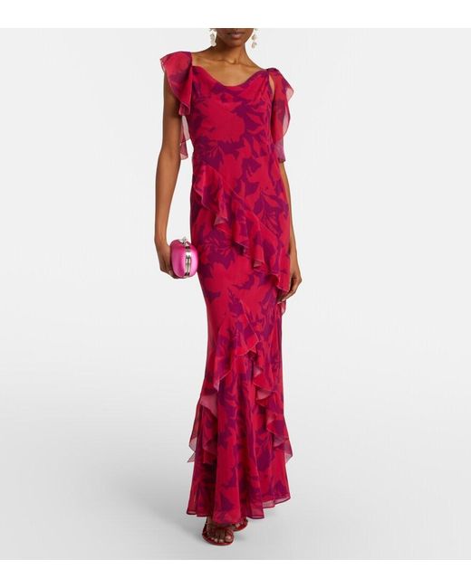 Self-Portrait Red Ruffled Floral Maxi Dress