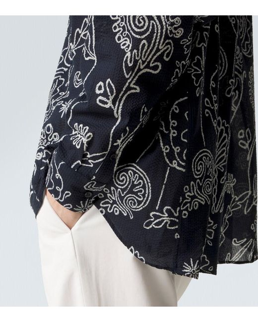 Giorgio Armani Blue Printed Cotton Seersucker Shirt for men