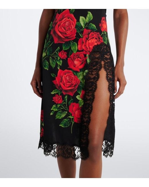 Dolce & Gabbana Red Floral Silk And Cotton-Blend Slip Dress