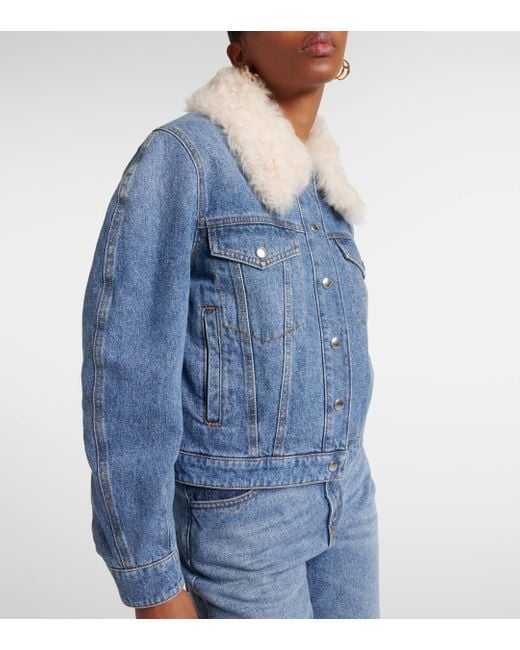 Chloé Blue Shearling-Collar Denim Jacket