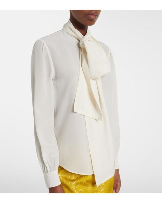 Saint Laurent White Tie-Neck Silk Blouse