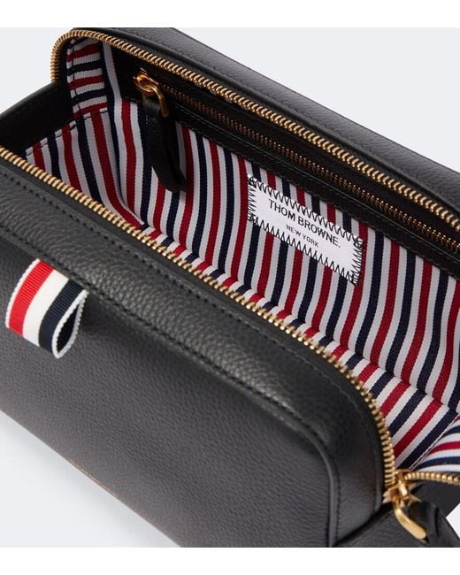 Thom Browne Black Leather Toiletry Bag for men