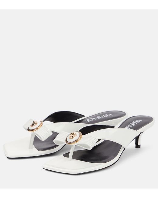 Versace White Gianni Ribbon 45 Patent Leather Mules