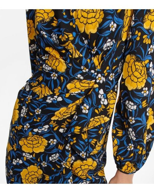 Diane von Furstenberg Blue Floral Printed Midi Dress