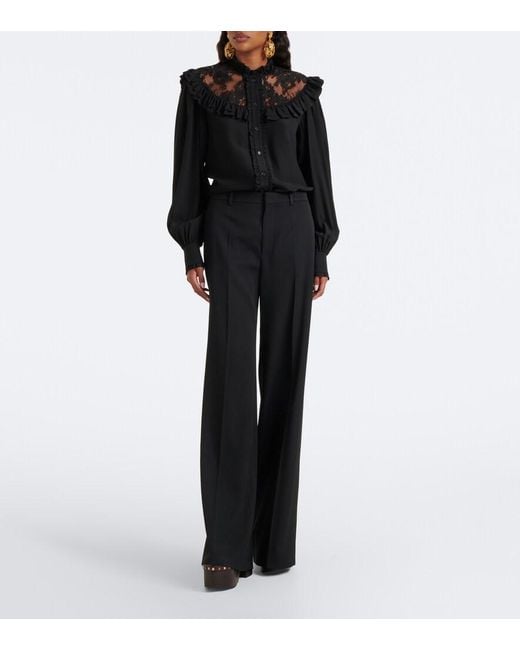 Chloé Black Virgin Wool Wide-Leg Pants