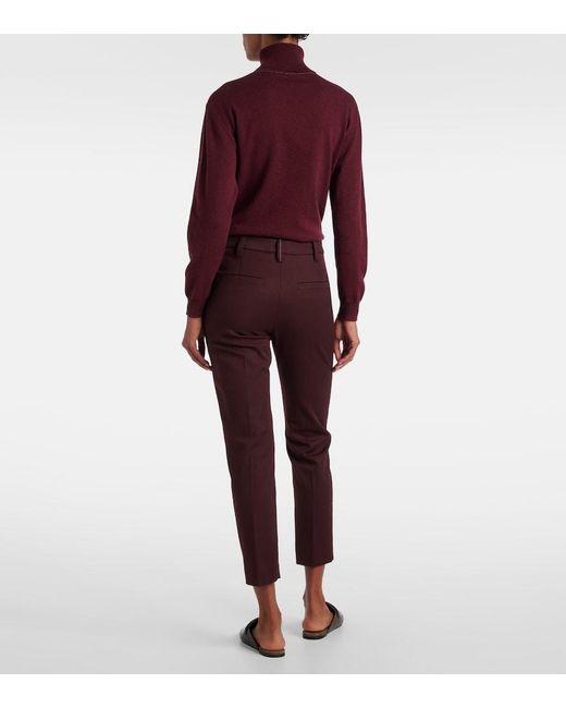 Brunello Cucinelli Purple Monili Cropped Cotton-Blend Slim Pants