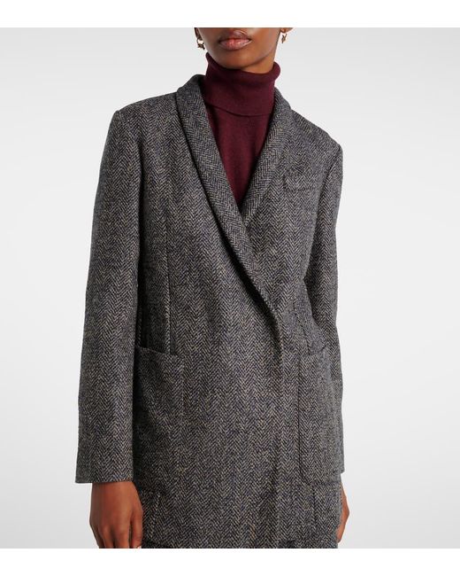 Brunello Cucinelli Gray Herringbone Monili Wool-Blend Tweed Blazer