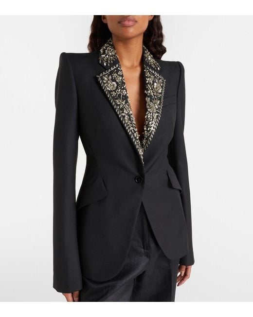 McQueen Black Embellished Single-Breasted Blazer