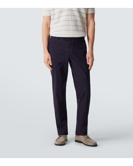 Brioni Blue Pienza Cotton-Blend Straight Pants for men