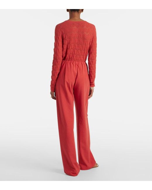 Vince Red Cotton And Linen-Blend Wide-Leg Pants