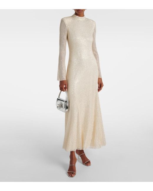 Self-Portrait Natural Maxikleid Aus Mesh Mit Kristallen