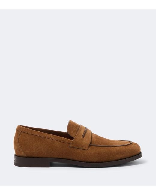 Zegna Brown Suede Penny Loafers for men