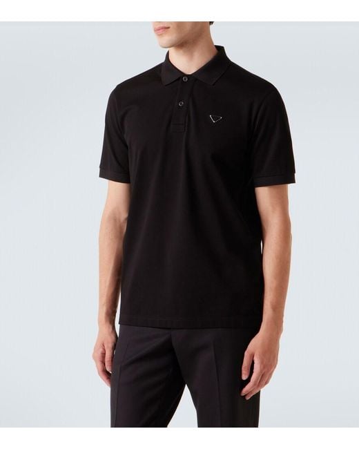 Prada Triangle-Logo Cotton-Piqué Polo Shirt Xxl in Black for Men
