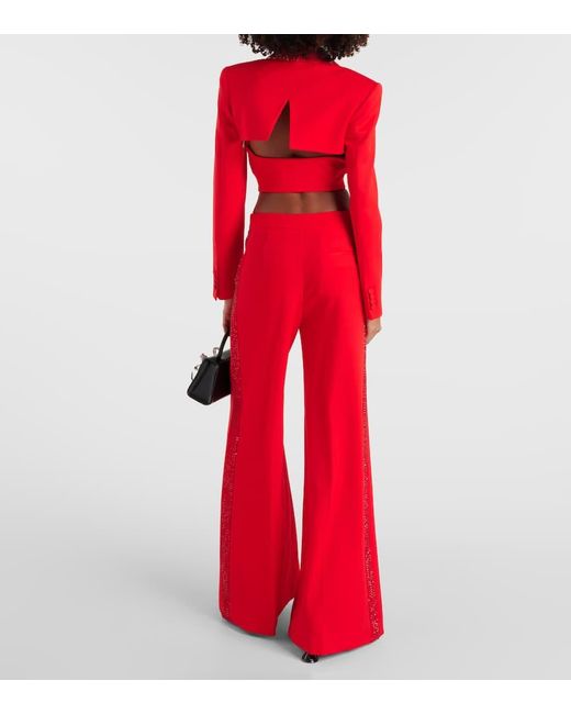 Area Red Crystal-embellished Cropped Blazer