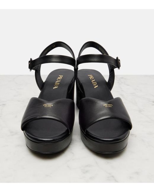 Prada Black Leather Platform Sandals