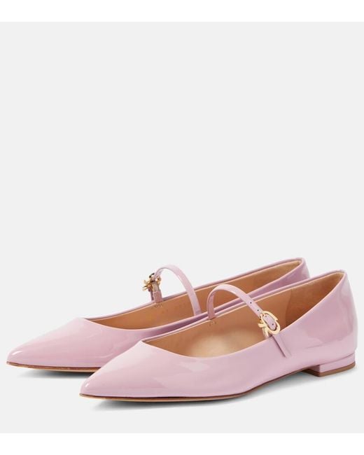 Gianvito Rossi Pink Ribbon Jane 05 Patent Leather Mary Jane Flats