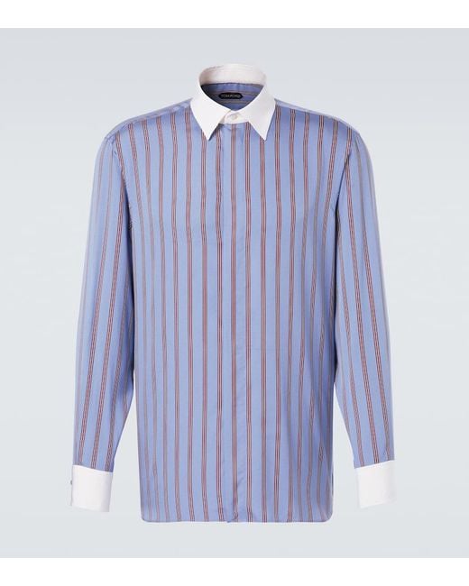 Tom Ford Blue Striped Silk Shirt for men