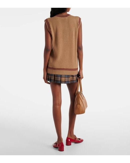 Chaleco De Lana Y Cachemir Con Logo Prada de color Brown