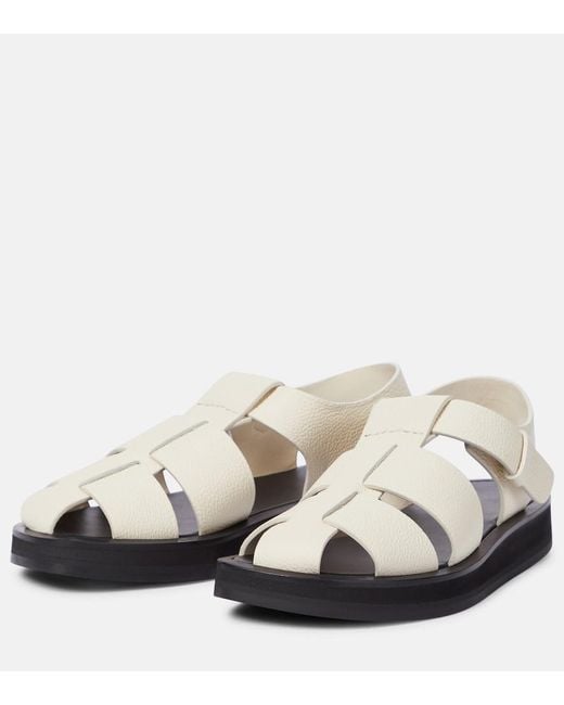 The Row White Fisherman Flat Leather Sandals