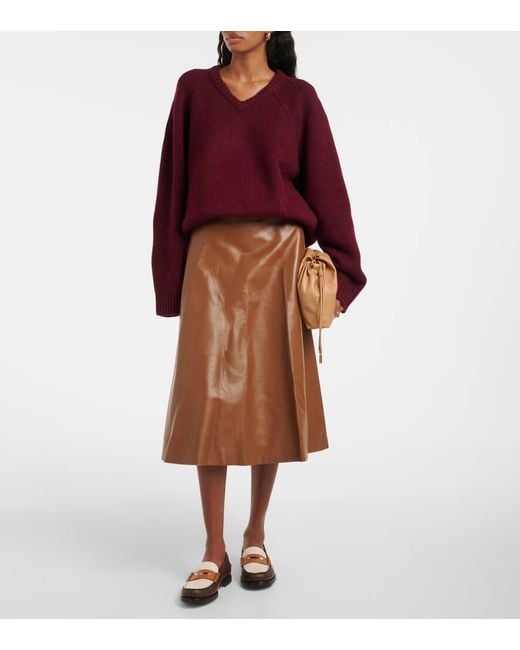 FFORME Brown Selina Leather Midi Skirt