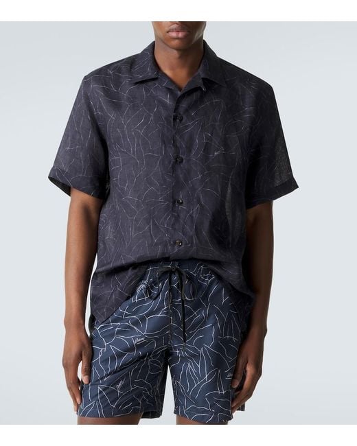 Brioni Black Printed Linen Shirt for men