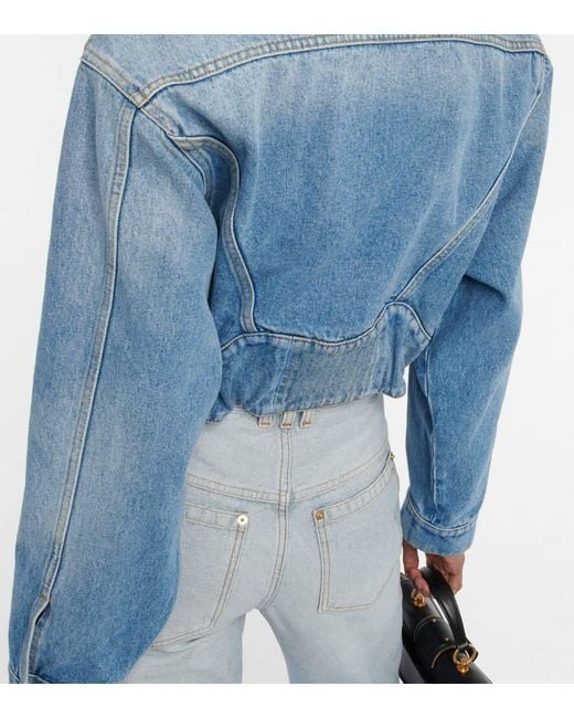 Balmain Blue Cropped Denim Jacket