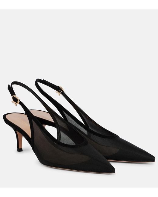 Gianvito Rossi Black 55 Leather-Trimmed Organza Slingback Pumps