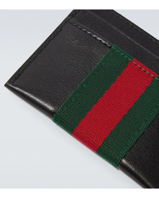 Gucci Black Web Trademark Leather Card Holder for men