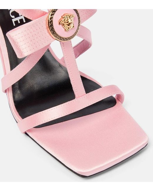 Versace Pink Embellished Satin Sandals