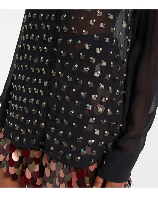 Dries Van Noten Blue Crystal-Embellished Sheer Shirt