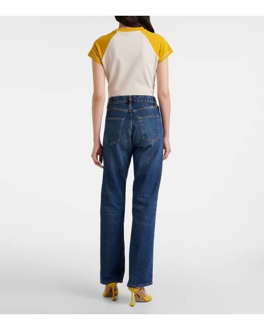 FRAME Blue Vertical High-Rise Straight Jeans