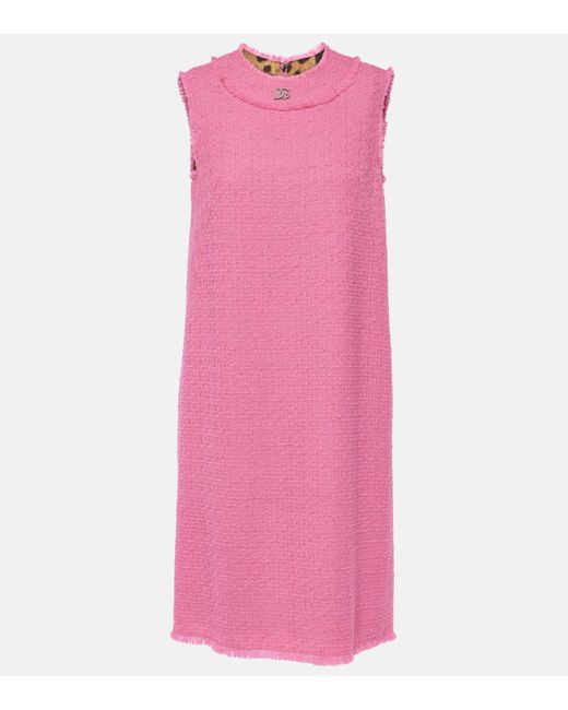 Dolce & Gabbana Pink Raschel Dg Tweed Minidress