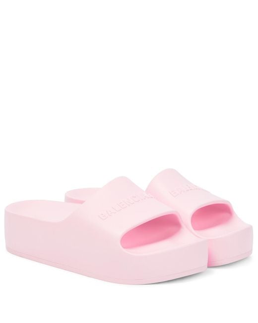 Balenciaga Logo Rubber Platform Slides in Pink | Lyst Canada