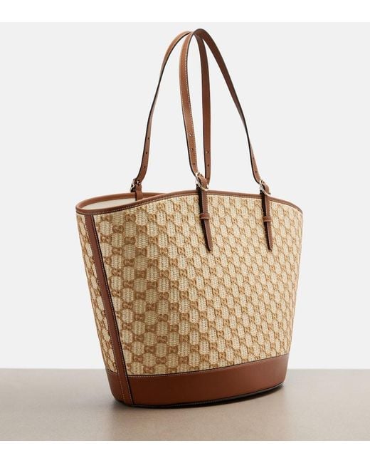 Gucci Natural Gg Large Raffia-Effect Tote Bag
