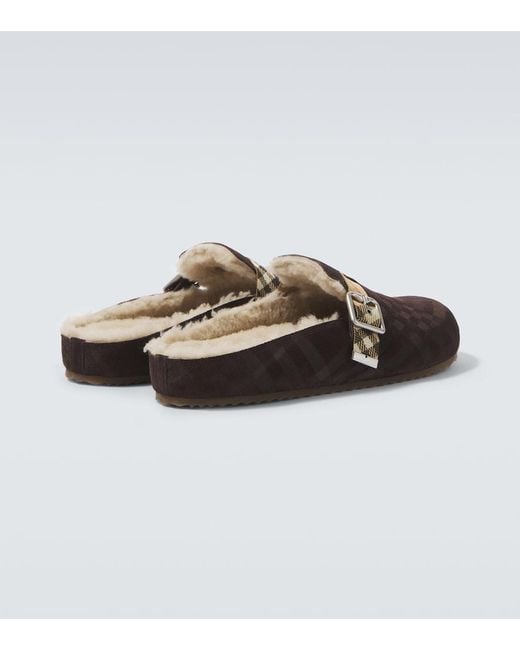 Burberry Brown Urchin Shearling-Lined Suede Clogs for men