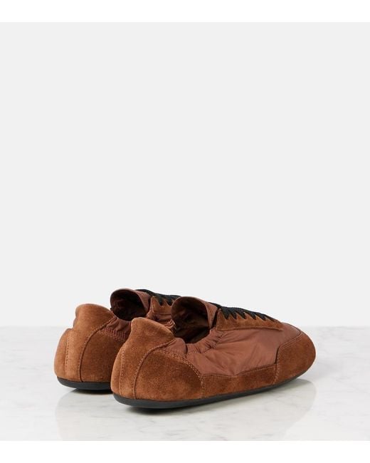 Prada Brown Collapse Re-Nylon And Suede Sneakers