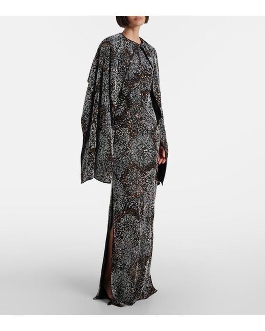 Rabanne Gray Embellished Caped Gown