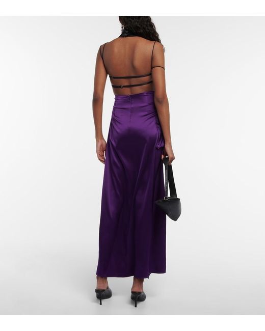 DIDU Purple Asymmetric Silk Satin Maxi Skirt