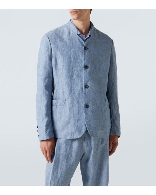 Giorgio Armani Blue Single-Breasted Linen Jacket for men