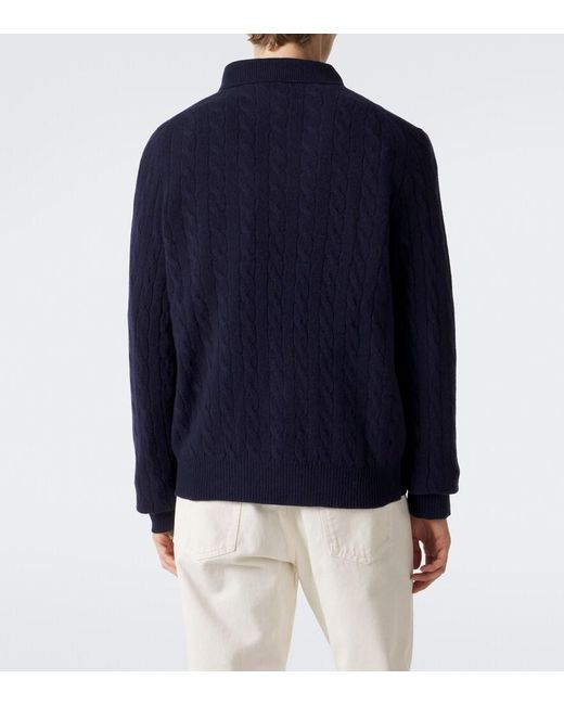 Polo Ralph Lauren Blue Cable-Knit Wool And Cashmere Polo Sweater for men