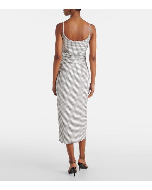 Vince White Checked Ruched Midi Dress