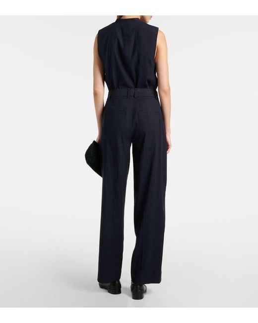 Vince Blue Linen-Blend Wide-Leg Pants