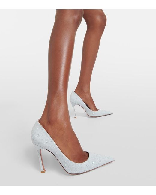 AMINA MUADDI White Elsa 105 Embellished Denim Pumps