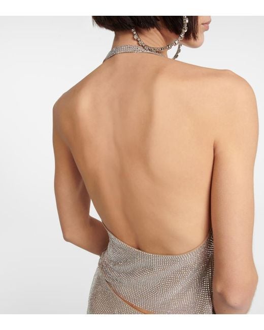 GIUSEPPE DI MORABITO White Crystal-Embellished Halterneck Top