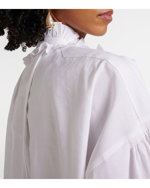 Valentino White Ruffled Cotton, Linen, And Silk Minidress