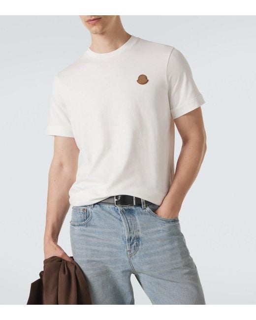 Moncler White Leather-Trimmed Cotton Jersey T-Shirt for men