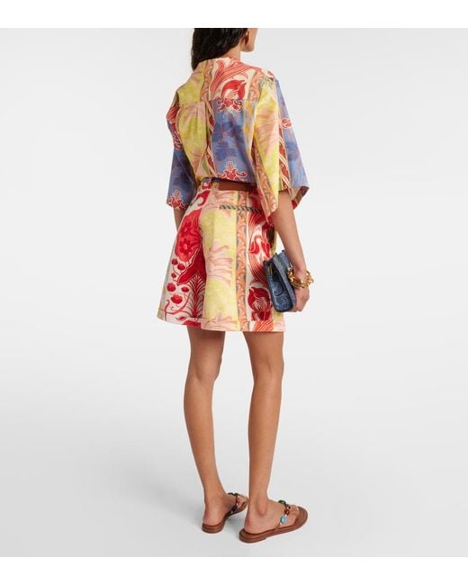 Etro Red Printed Denim Shorts