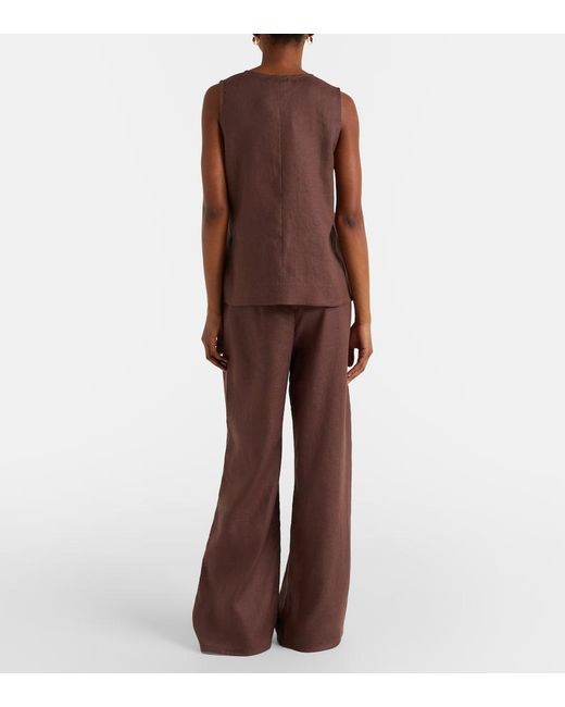 Asceno Brown Austin Linen Wide-Leg Pants