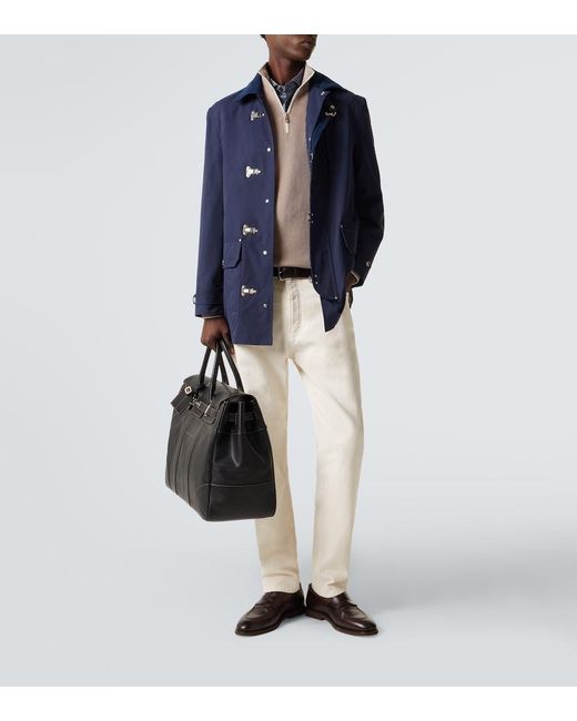Brunello Cucinelli Brown Cotton Half-Zip Sweater for men